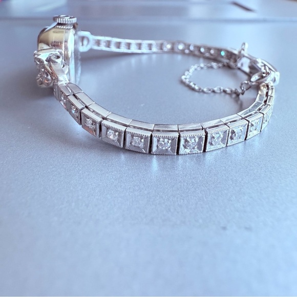 Vintage Omega Art Deco 14k White Gold Diamond Band Ladies Watch WORKING - Picture 5 of 17